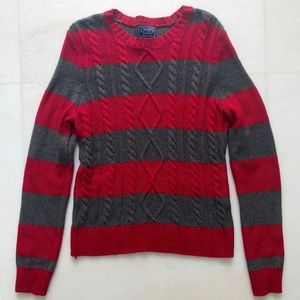 Chaps Red and Gray Stripe Knit Crew Neck Sweater